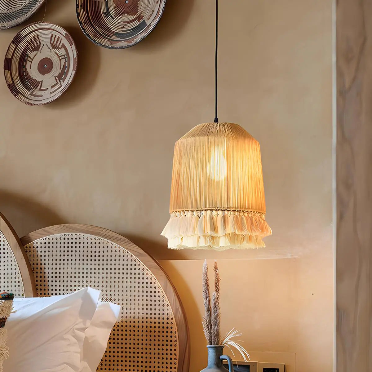 Antizer Boho Vintage Twine Fringe Pendant Light