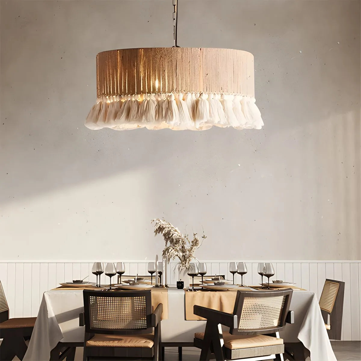 Antizer Boho Vintage Twine Fringe Pendant Light
