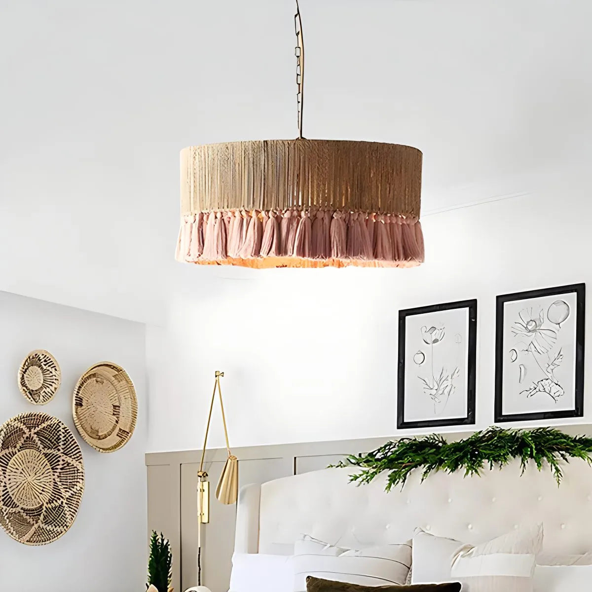 Antizer Boho Vintage Twine Fringe Pendant Light