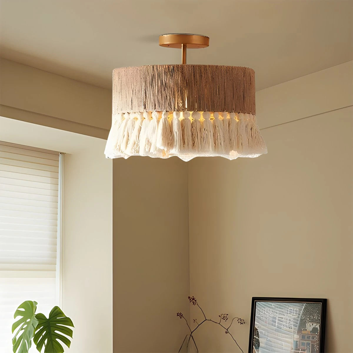 Antizer Boho Vintage Twine Fringe Pendant Light