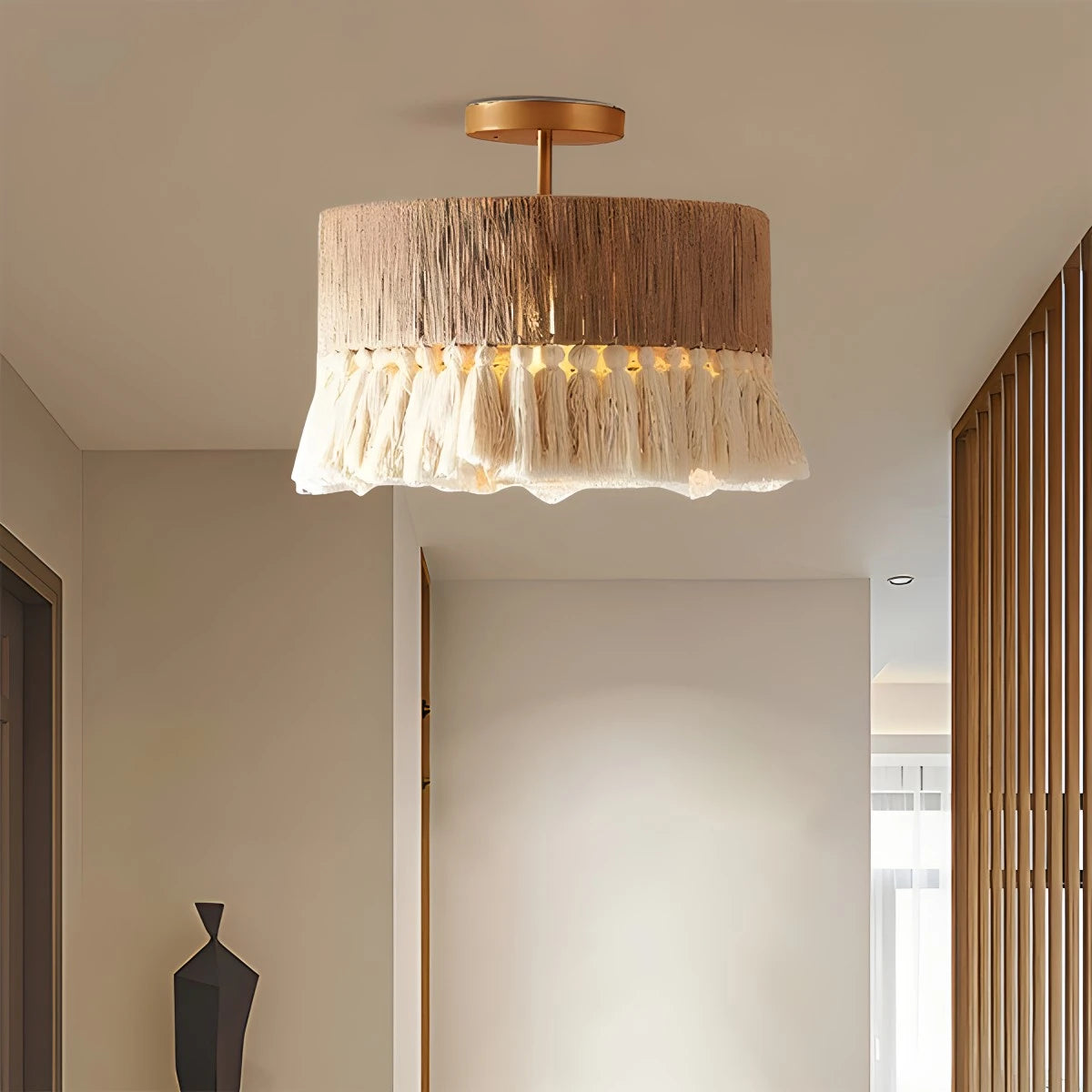 Antizer Boho Vintage Twine Fringe Pendant Light