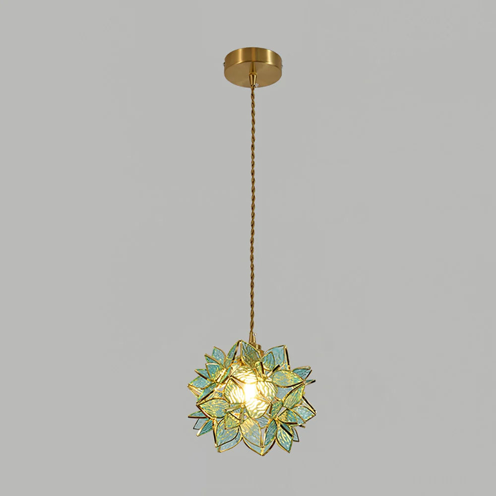 Elegant Capiz Shell Flower Pendant Lamp, Brass Finish, Dimmable, Modern Lighting
