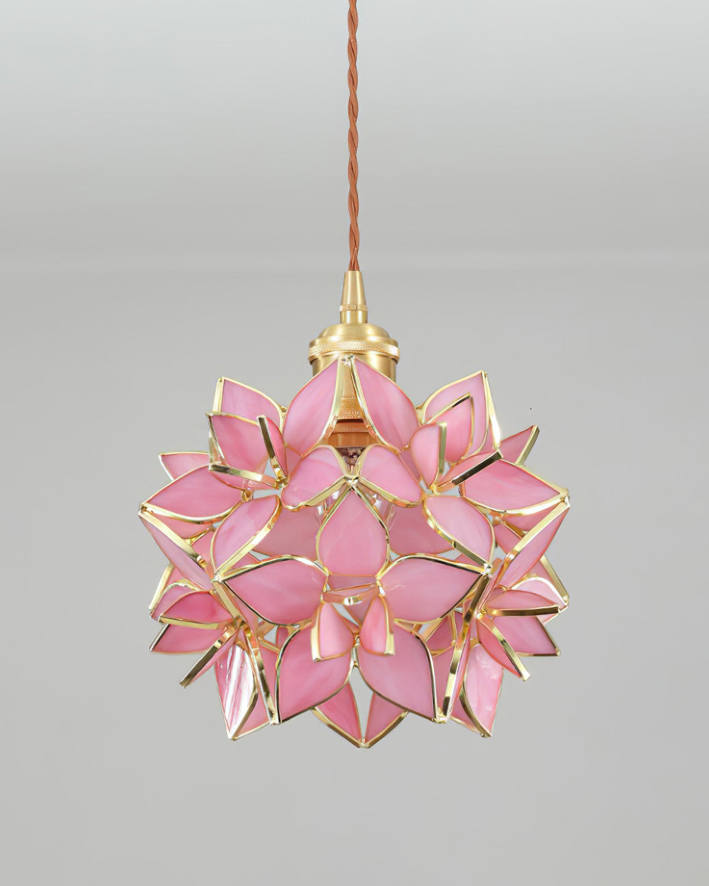 Elegant Capiz Shell Flower Pendant Lamp, Brass Finish, Dimmable, Modern Lighting