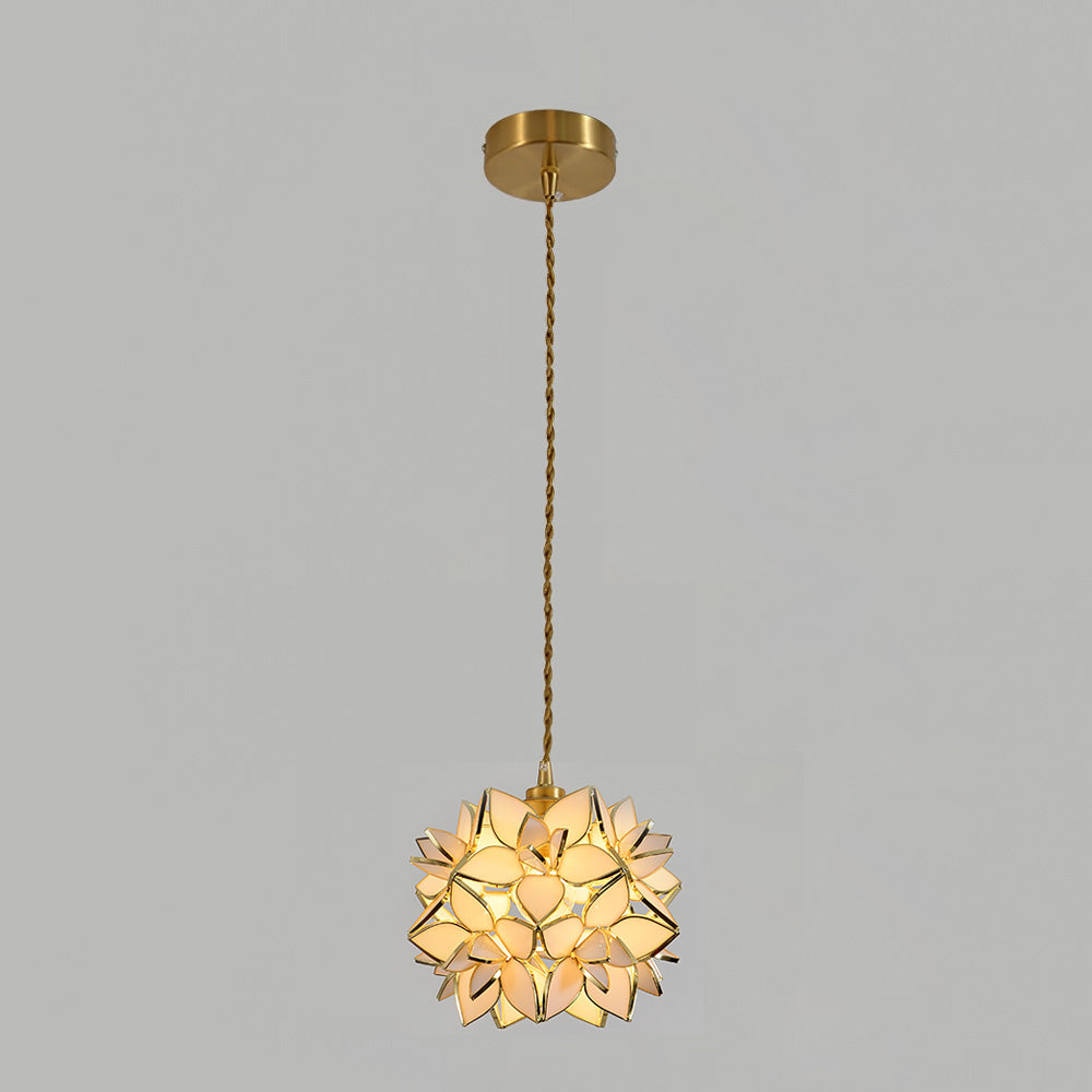 Elegant Capiz Shell Flower Pendant Lamp, Brass Finish, Dimmable, Modern Lighting