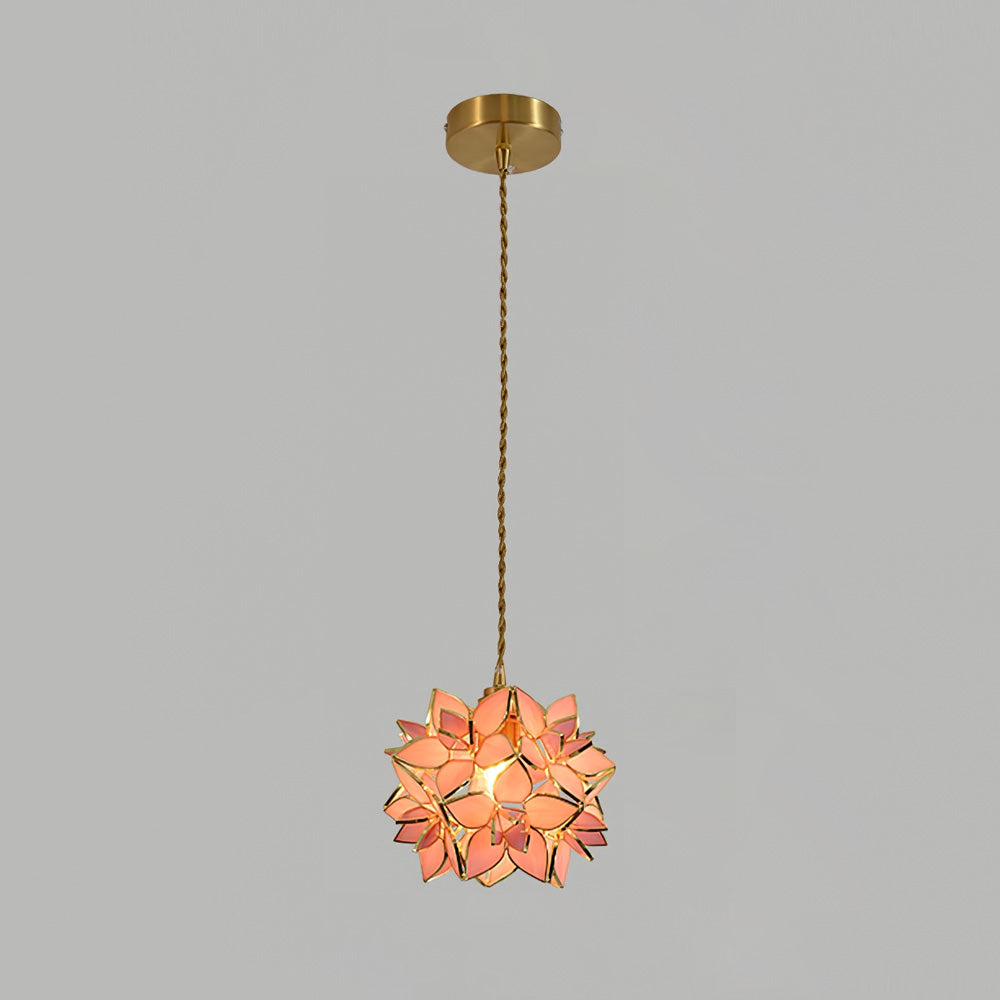 Elegant Capiz Shell Flower Pendant Lamp, Brass Finish, Dimmable, Modern Lighting