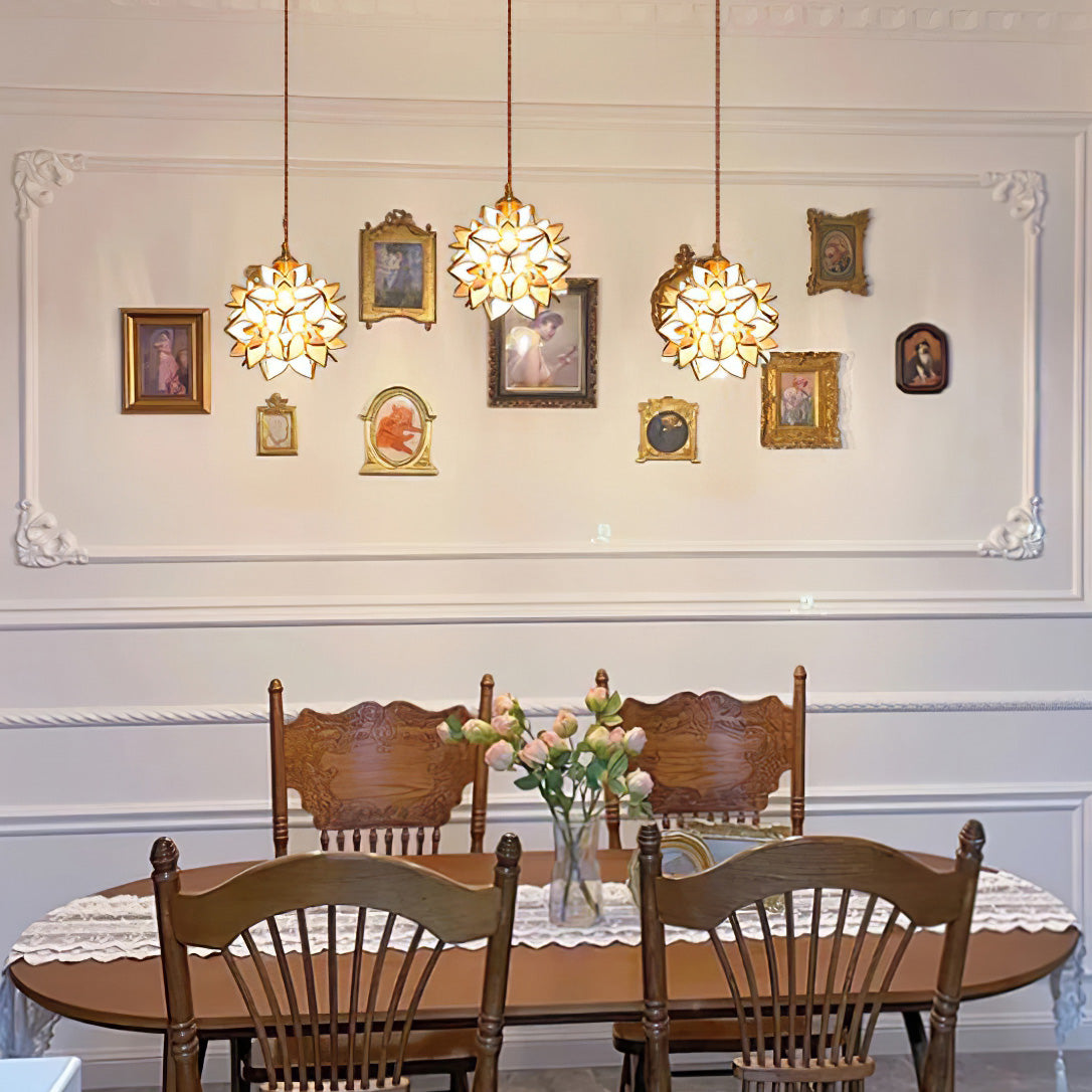 Elegant Capiz Shell Flower Pendant Lamp, Brass Finish, Dimmable, Modern Lighting