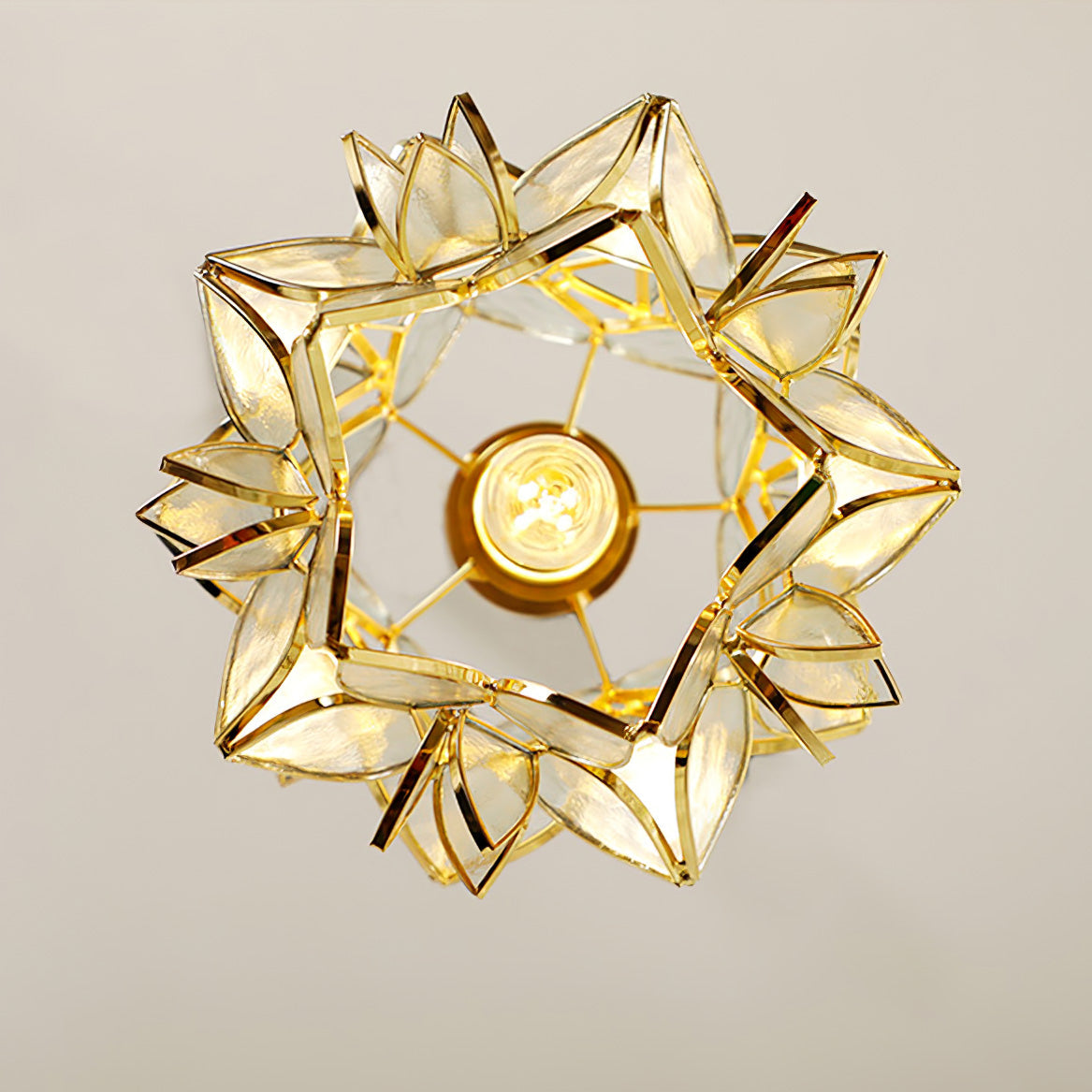 Elegant Capiz Shell Flower Pendant Lamp, Brass Finish, Dimmable, Modern Lighting
