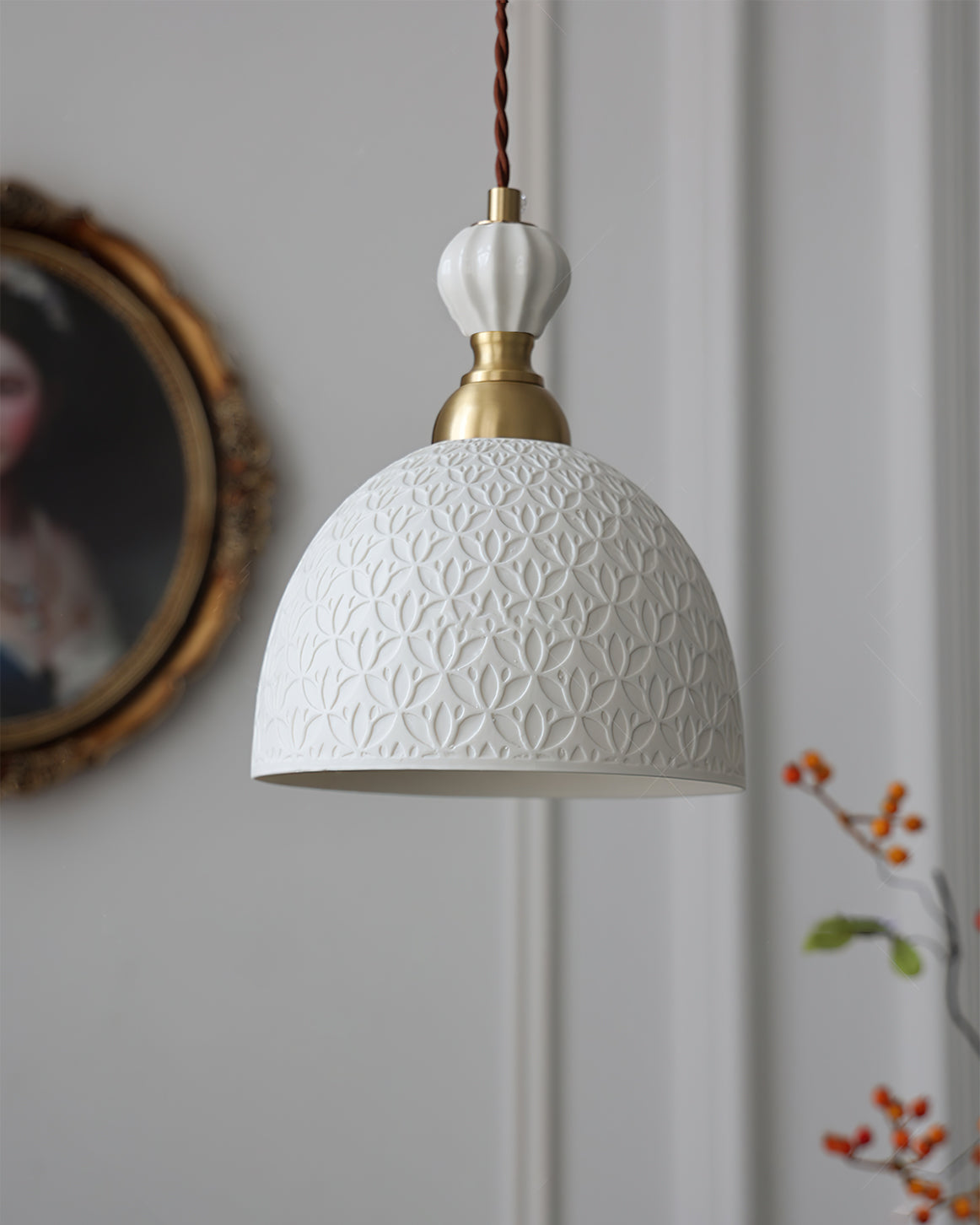 Elegant Nordic White Ceramic Pendant Lamp with Brass Accents for Modern Interiors