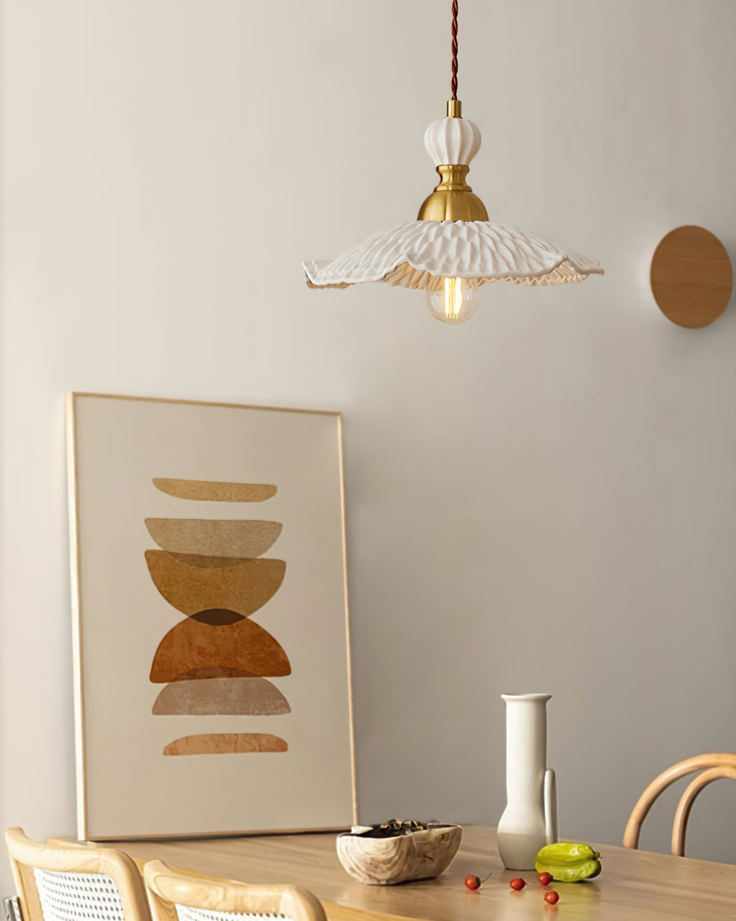Elegant Nordic White Ceramic Pendant Lamp with Brass Accents for Modern Interiors