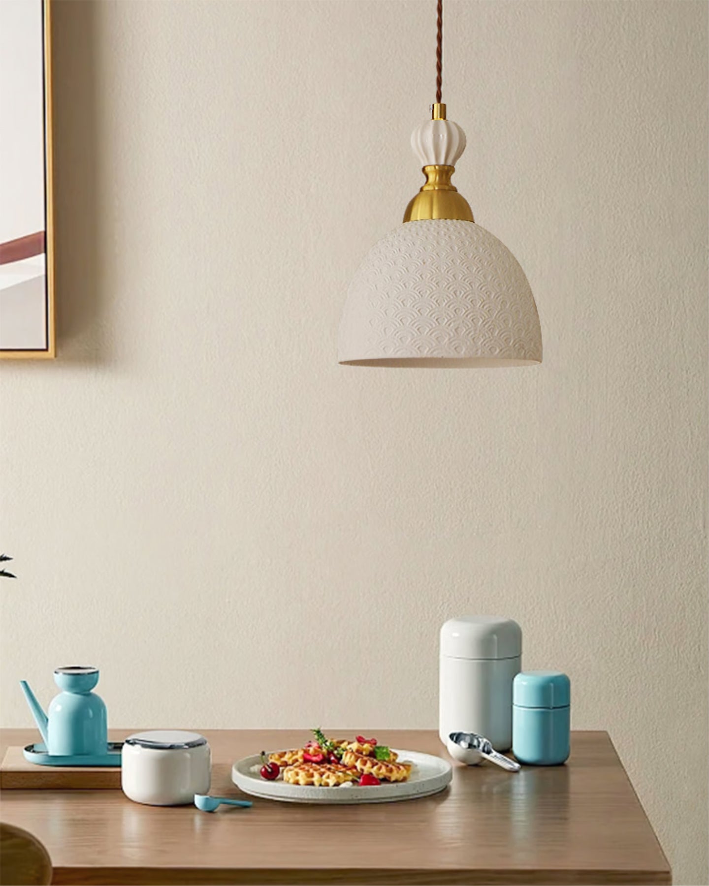 Elegant Nordic White Ceramic Pendant Lamp with Brass Accents for Modern Interiors