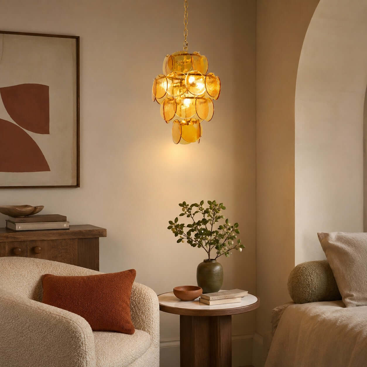 Antizer French Art Layered Discs Glass Pendant Light