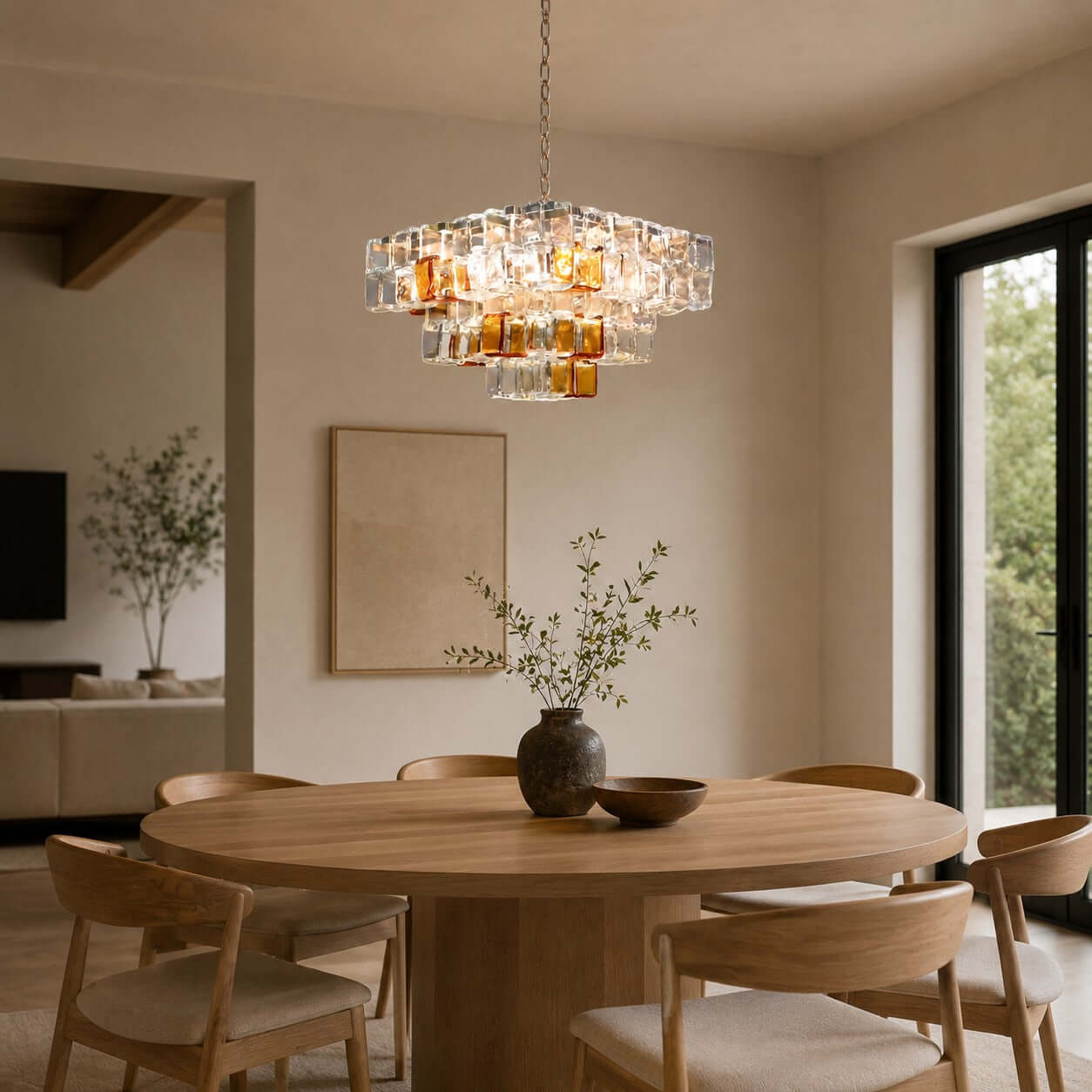 Antizer Murano Layered Cube Glass Chandelier