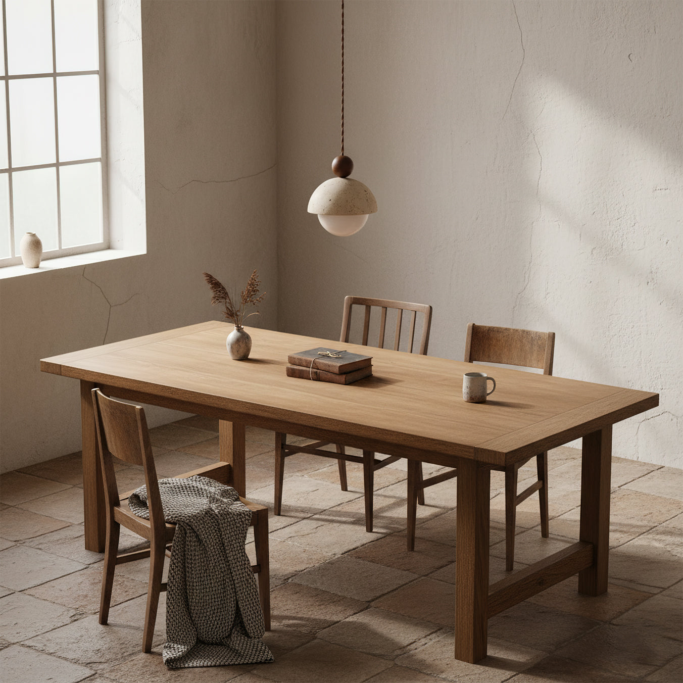 Palermo Travertine Glass Wood Pendant Light - Modern Elegant Ceiling Fixture