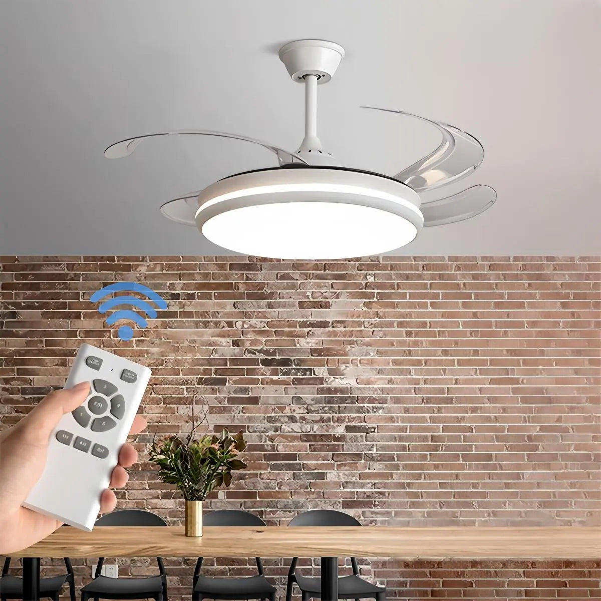 Antizer Modern Remote Ceiling Fan Light with Clear Blades