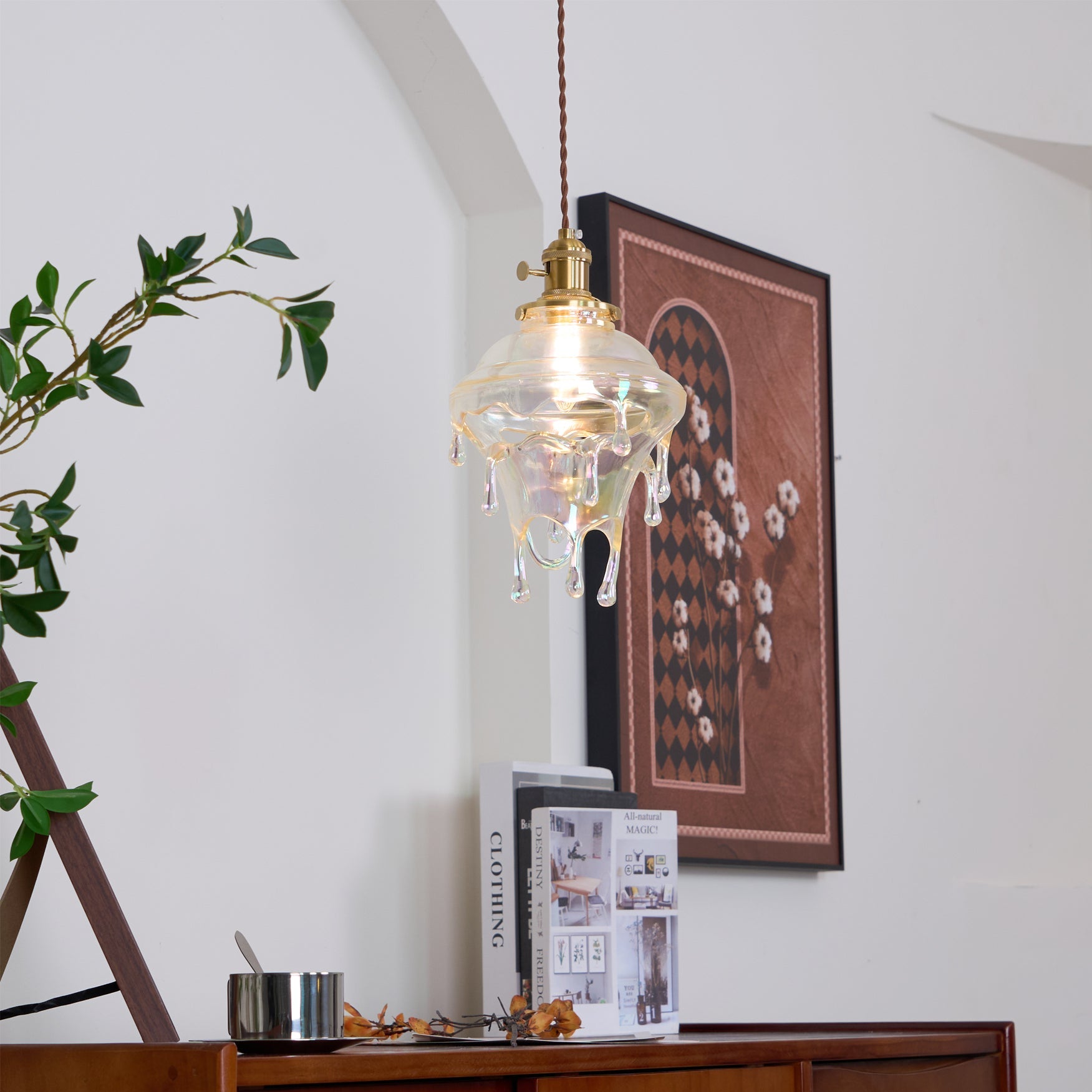 Modern Sculptural Water Droplet Resin Pendant Lamp, Adjustable Height, E14 Bulb Compatible