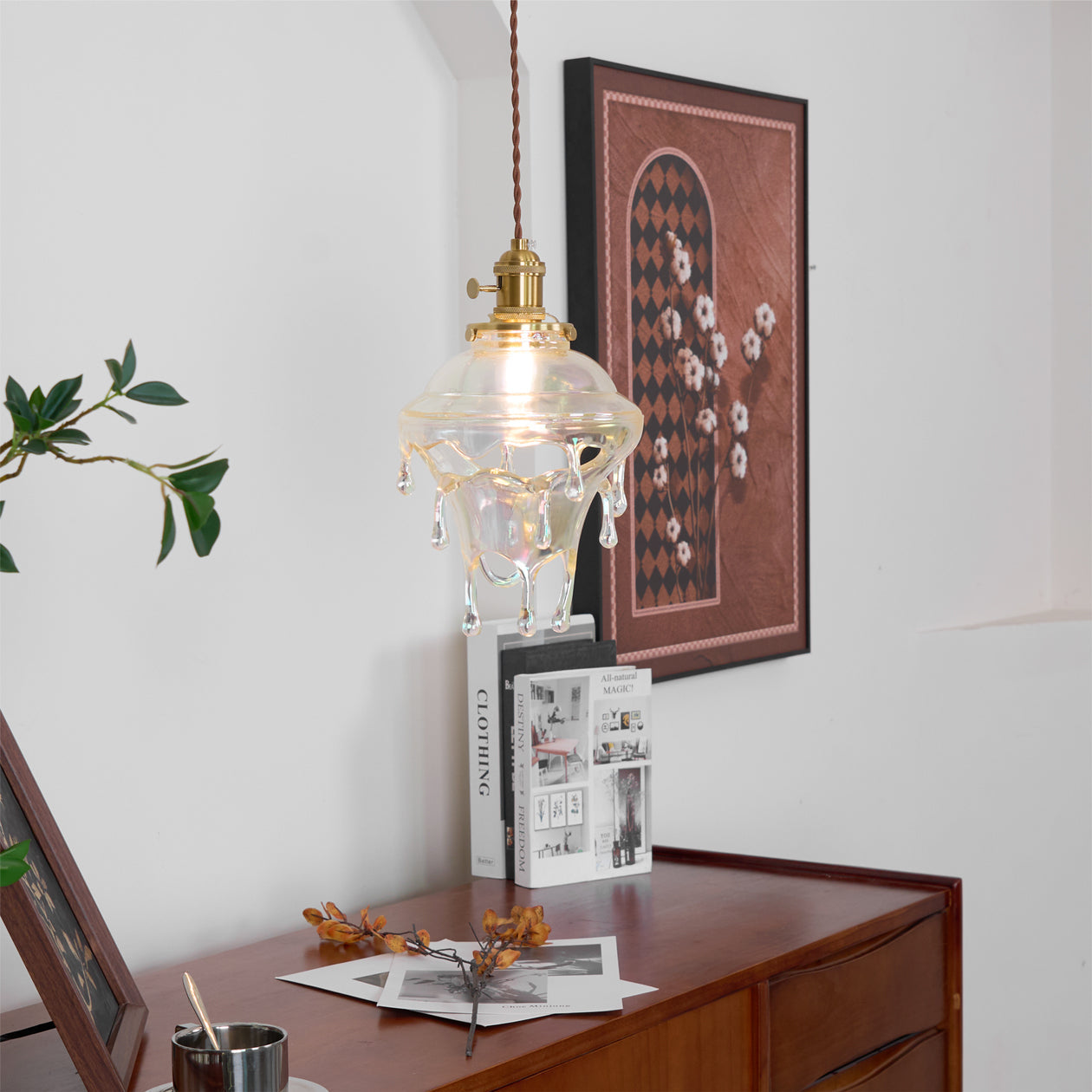 Modern Sculptural Water Droplet Resin Pendant Lamp, Adjustable Height, E14 Bulb Compatible