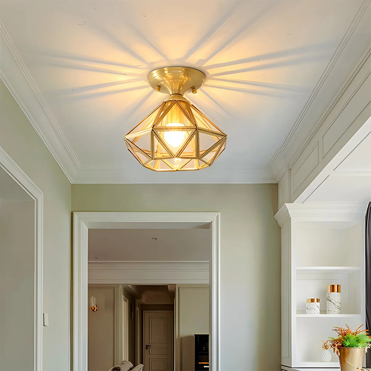 Antizer European Style Copper Glass Ceiling Lamp-A