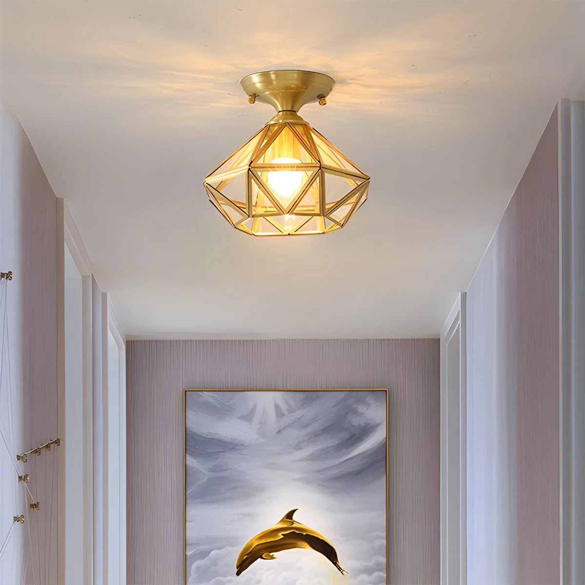 Antizer European Style Copper Glass Ceiling Lamp-A