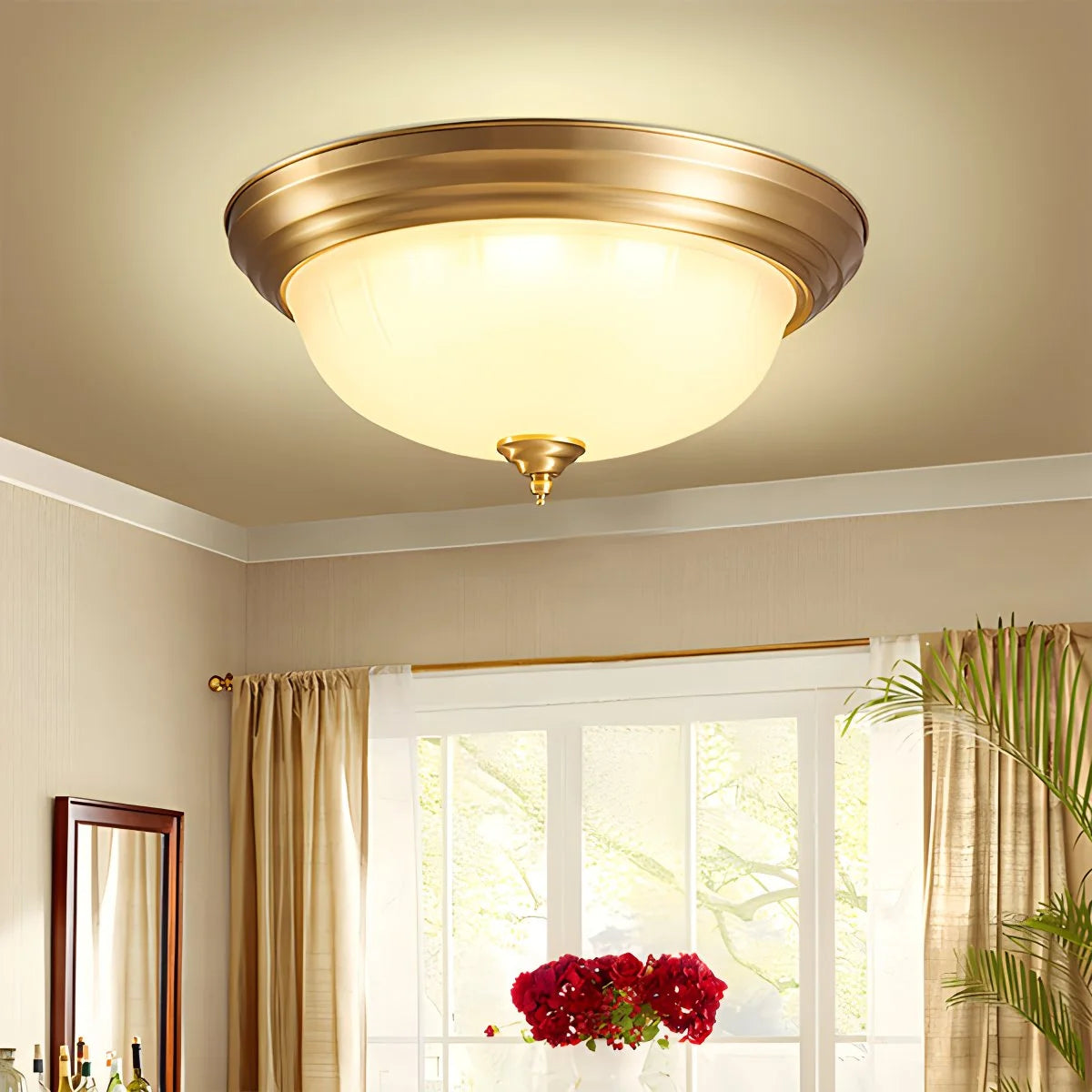 Antizer European Style Copper Glass Ceiling Lamp-D