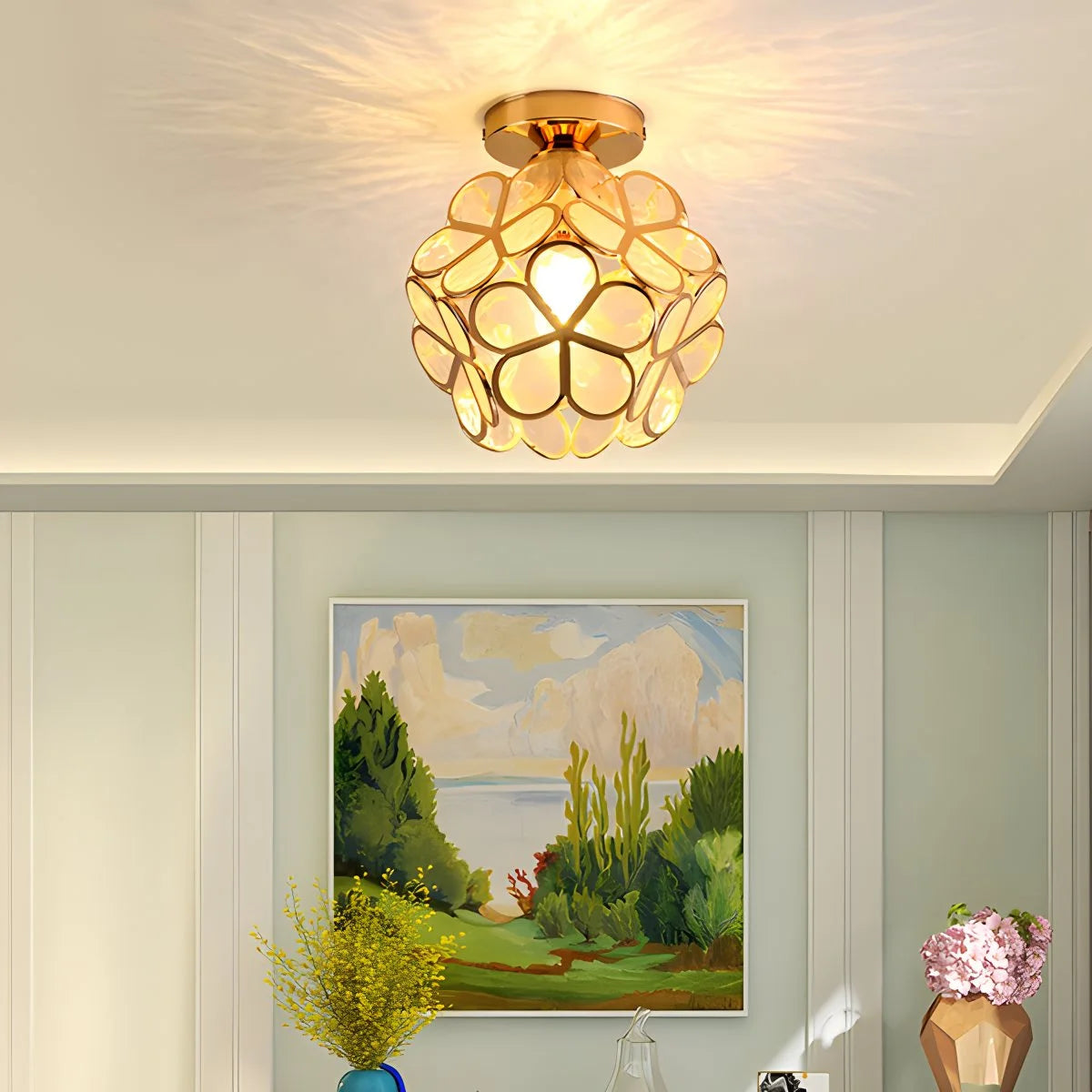 Antizer European Style Copper Glass Ceiling Lamp-E