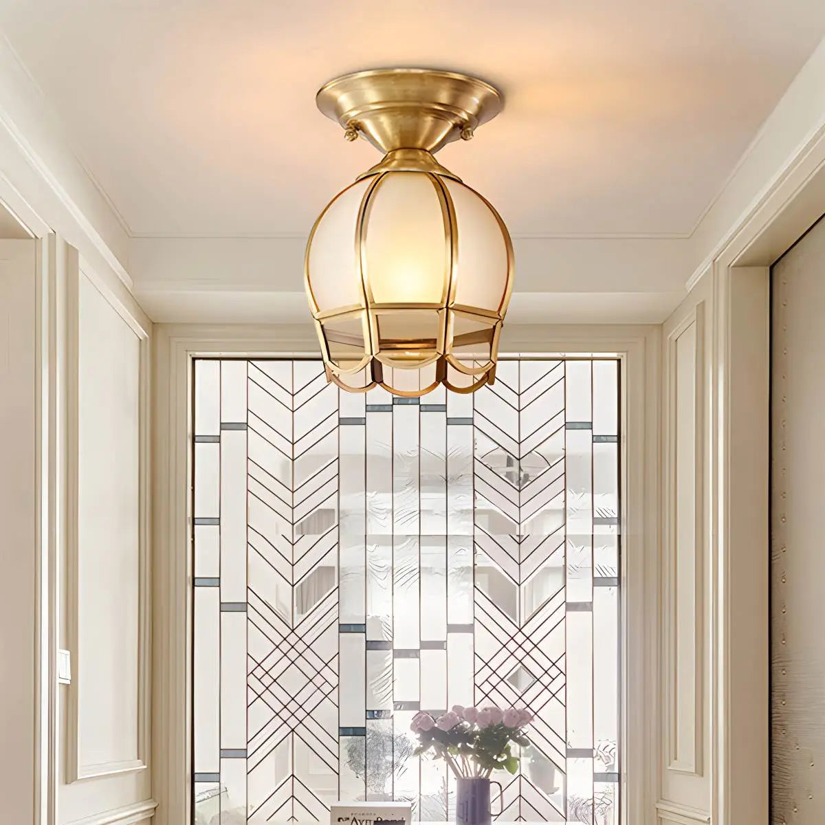 Antizer European Style Copper Glass Ceiling Lamp-F