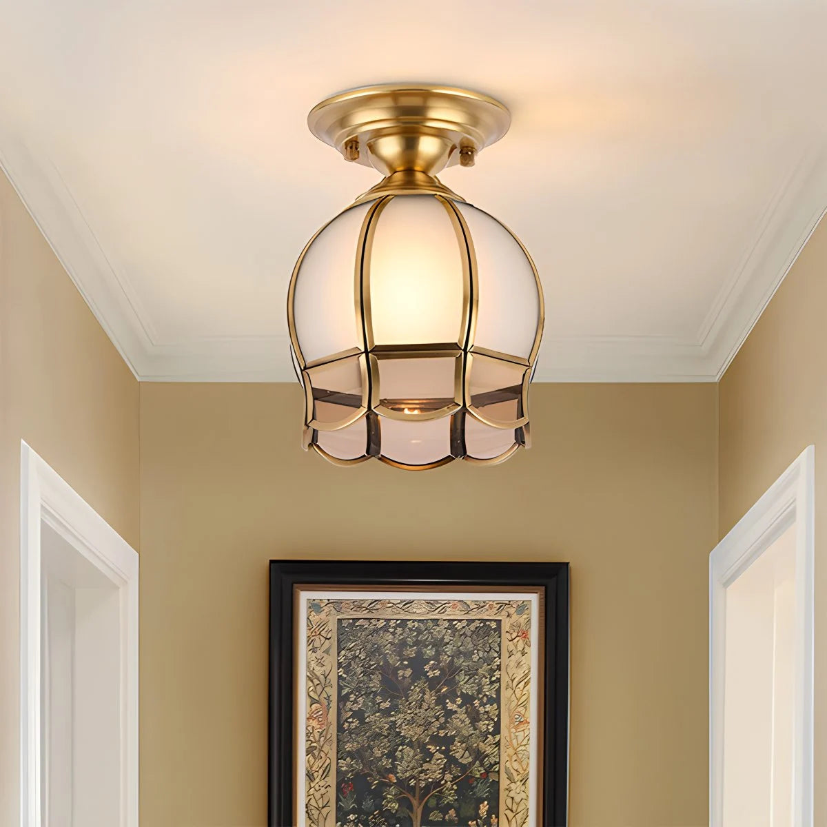 Antizer European Style Copper Glass Ceiling Lamp-F