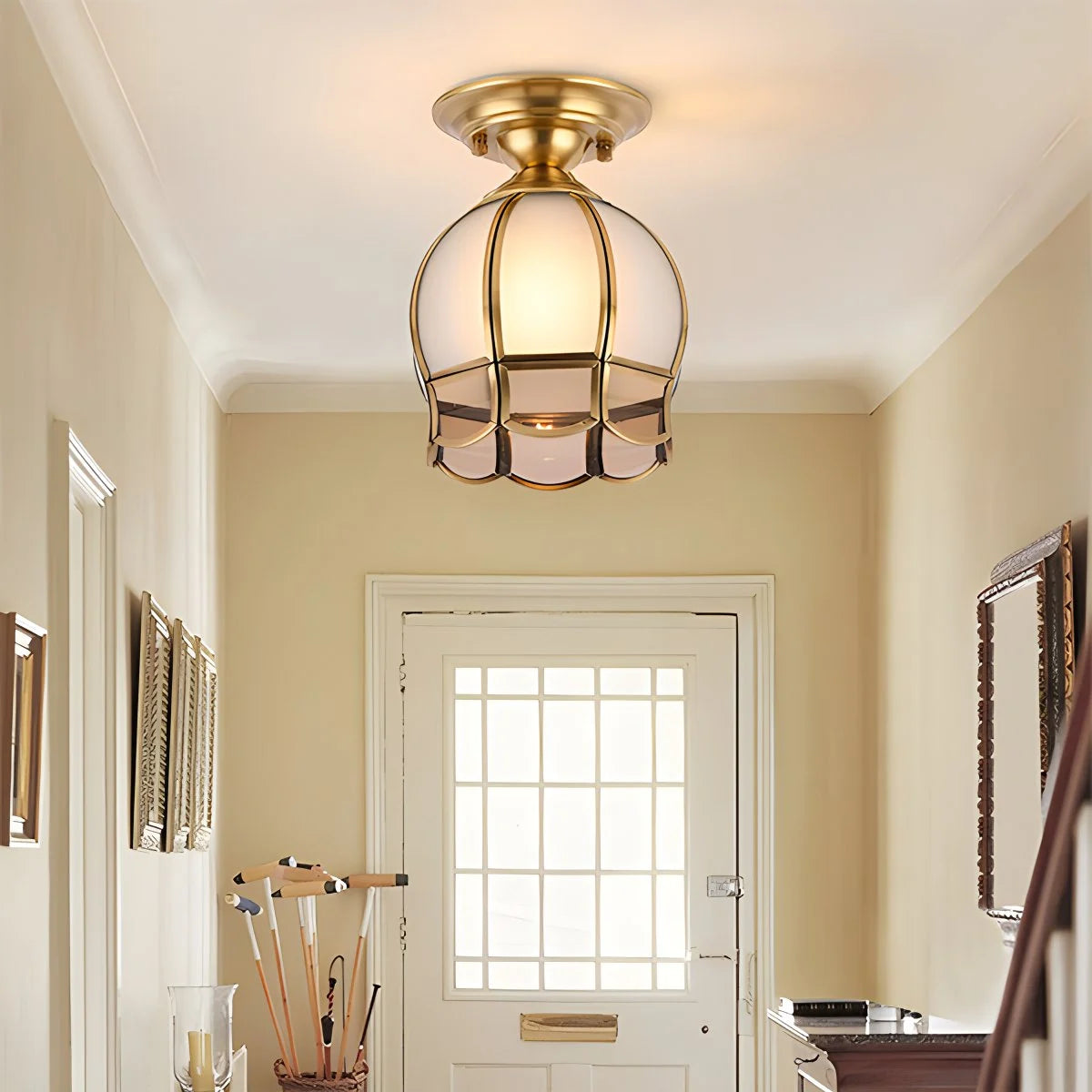 Antizer European Style Copper Glass Ceiling Lamp-F