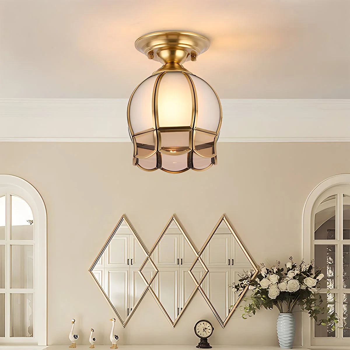 Antizer European Style Copper Glass Ceiling Lamp-F