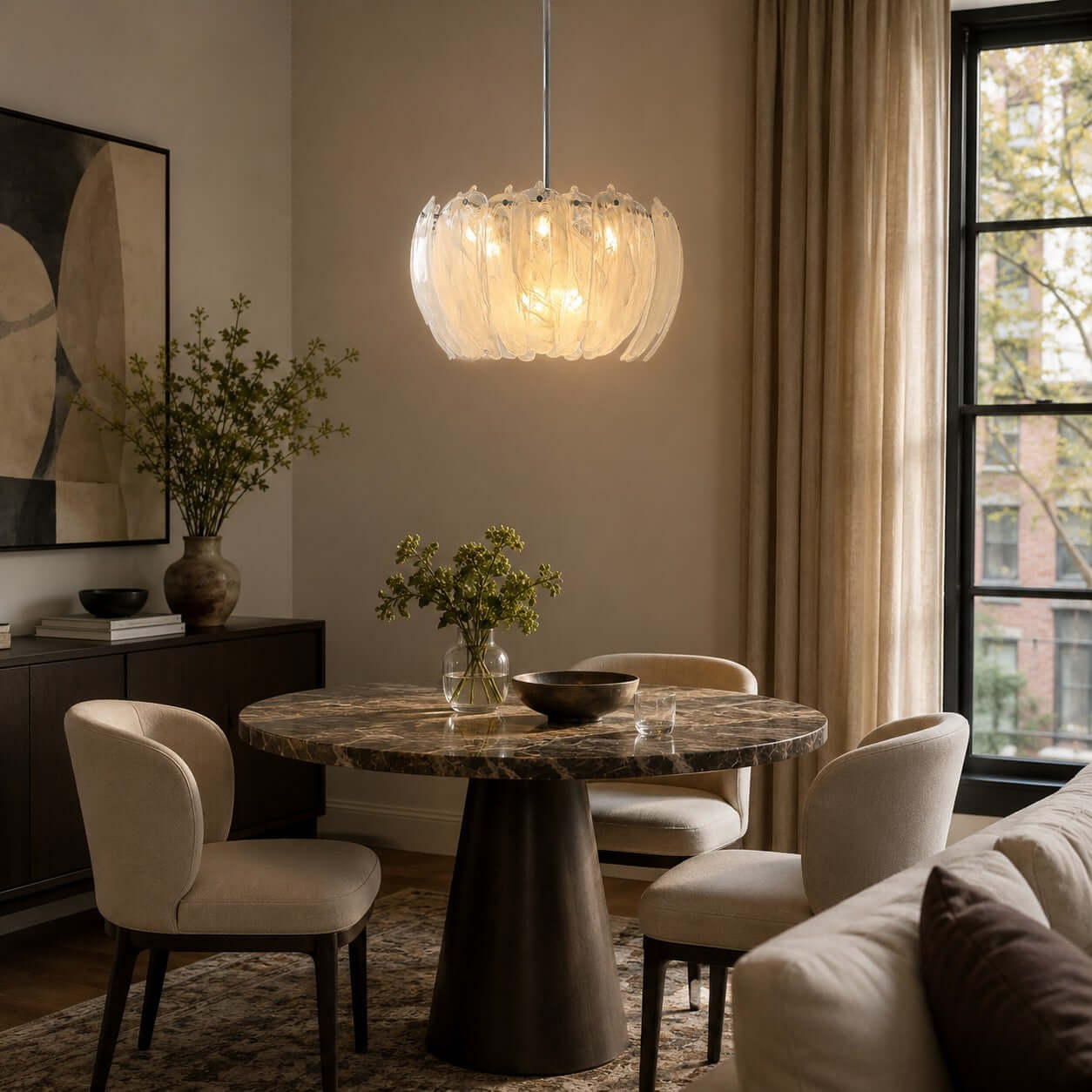 Antizer Modern Cloudy Petal Glass Texture Chandelier