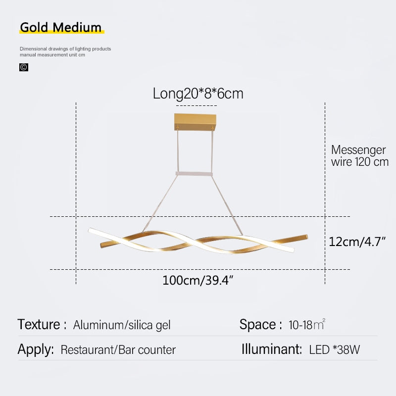 Antizer LED Linear Wave Chandelier for Dining & Offices