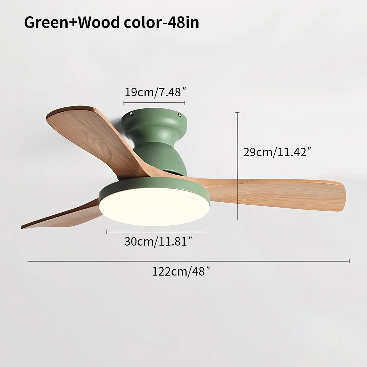 Antizer Vintage 3-leaf Solid Wood Ceiling Fan Lamp