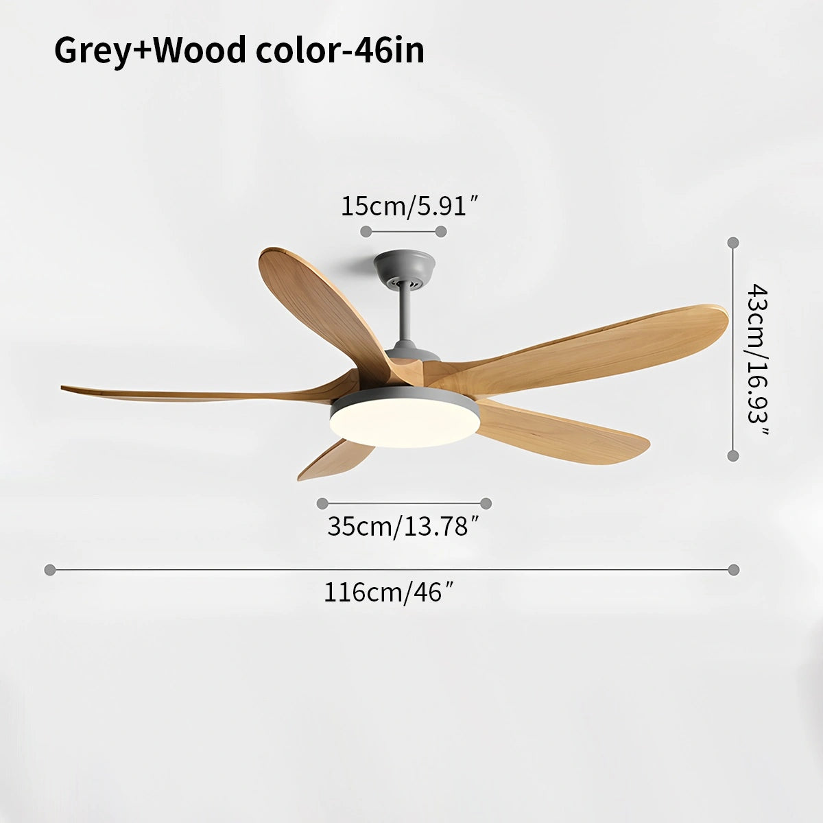 Antizer 5-leaf Solid Wood Ceiling Fan Light
