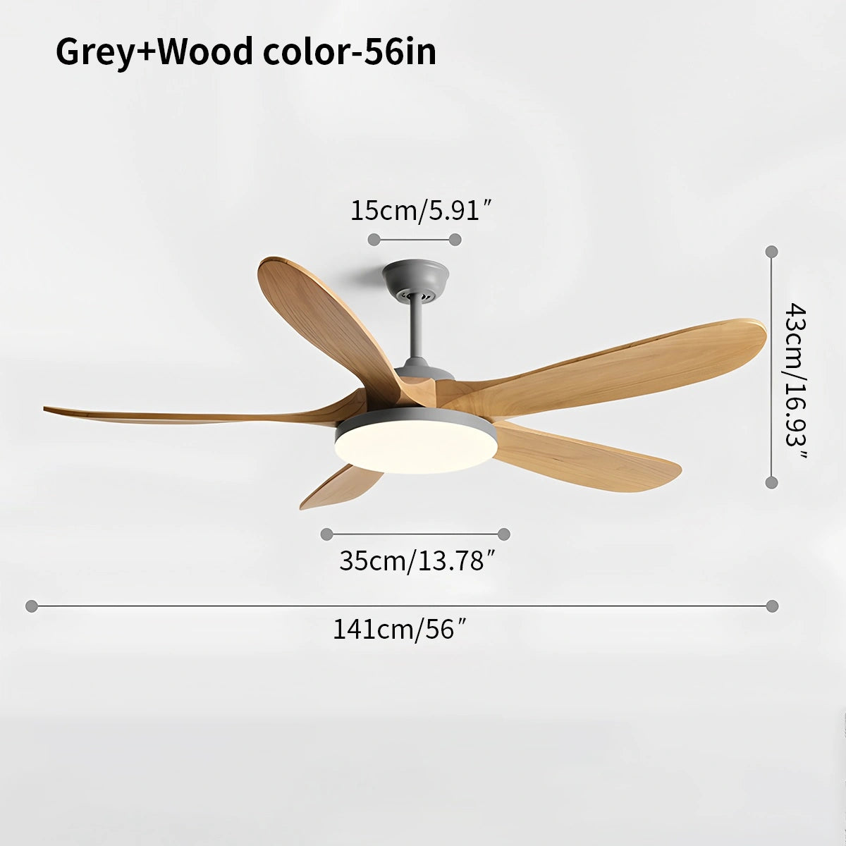 Antizer 5-leaf Solid Wood Ceiling Fan Light