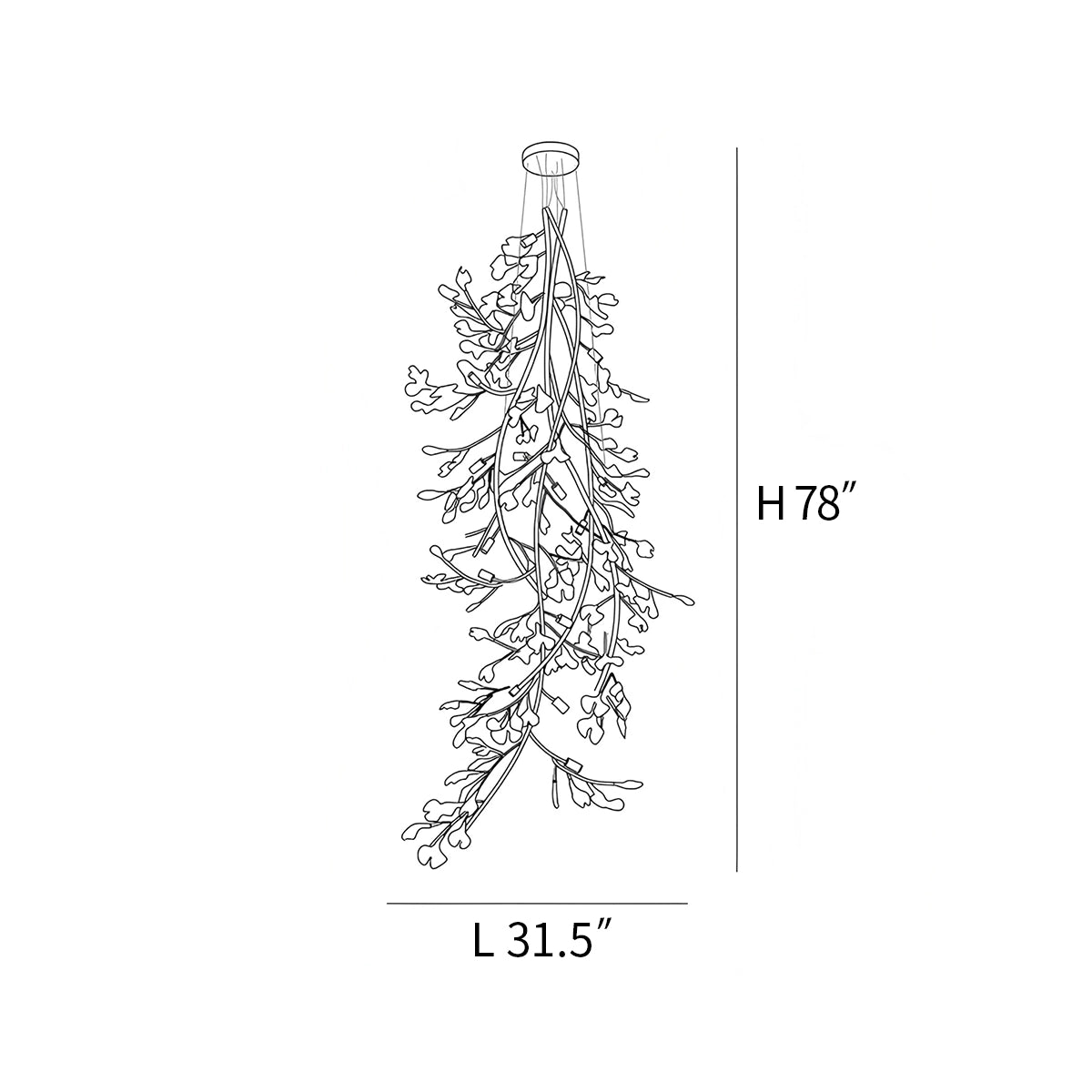 Antizer Ginkgo Long Branch Chandelier for High Ceiling