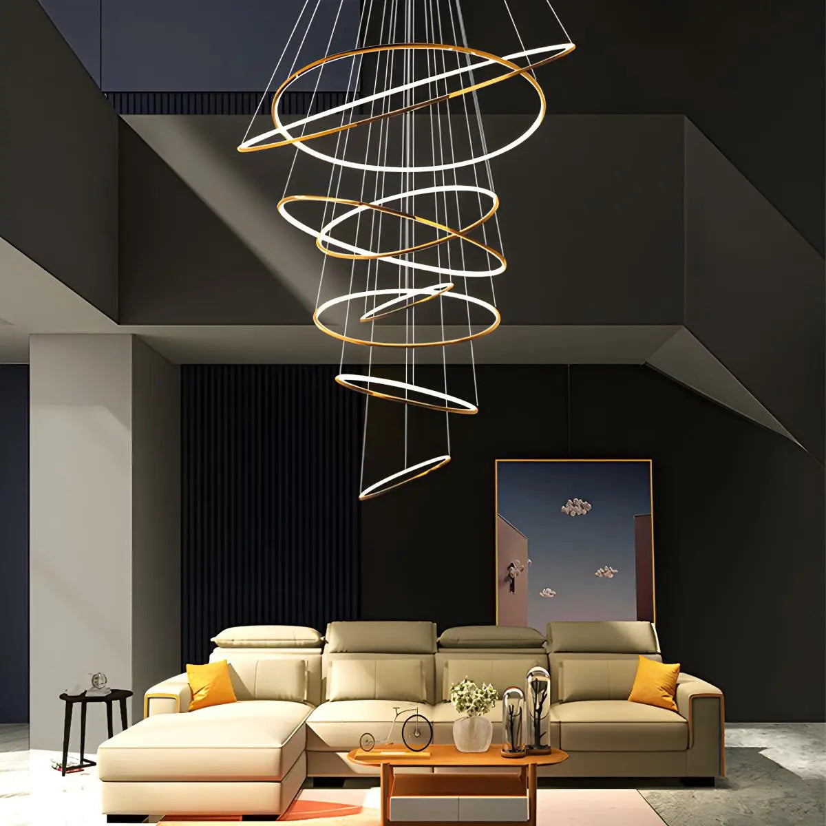 Antizer Large Tiered Ring Foyer Chandelier