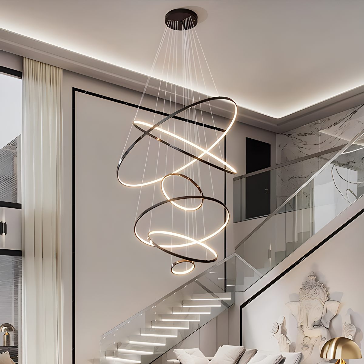 Antizer Large Tiered Ring Foyer Chandelier