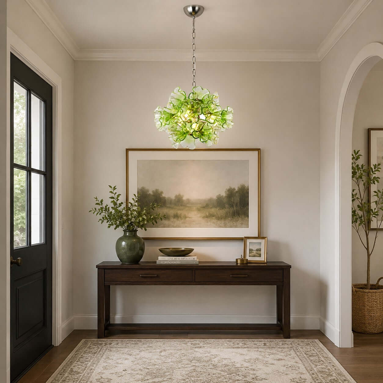 Antizer Murano Green Pleated Glass Flower Chandelier