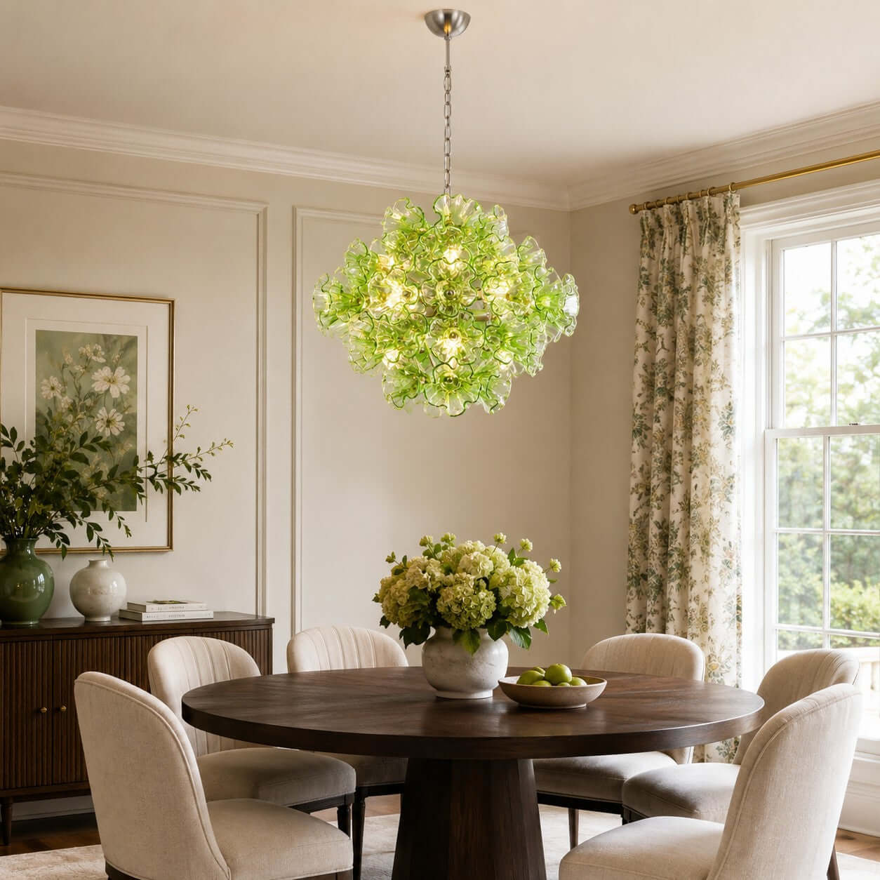 Antizer Murano Green Pleated Glass Flower Chandelier
