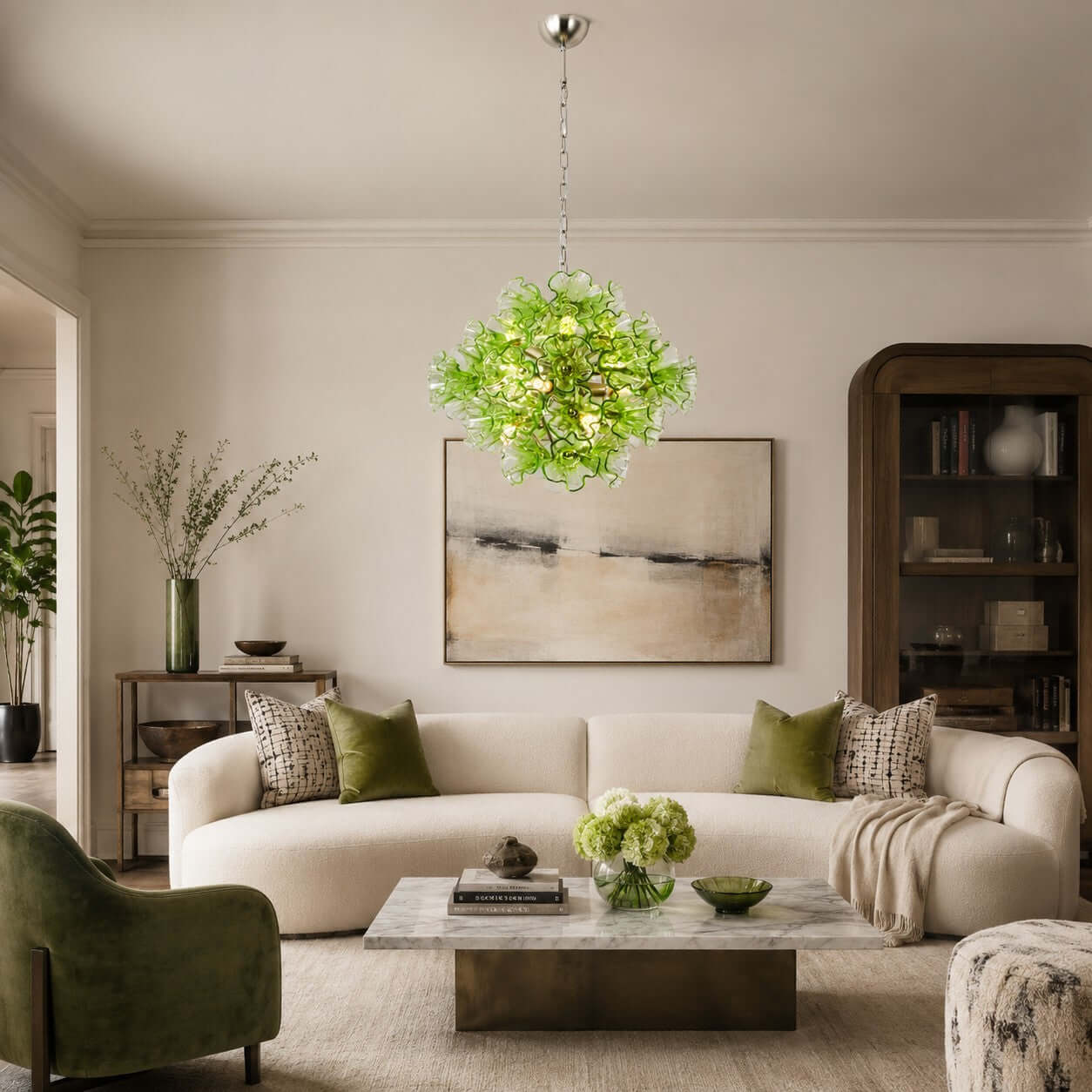 Antizer Murano Green Pleated Glass Flower Chandelier