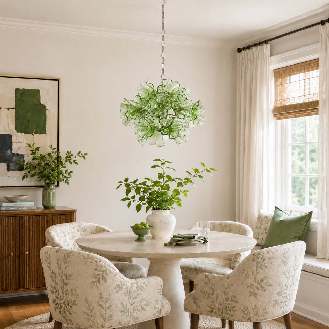 Antizer Murano Green Pleated Glass Flower Chandelier
