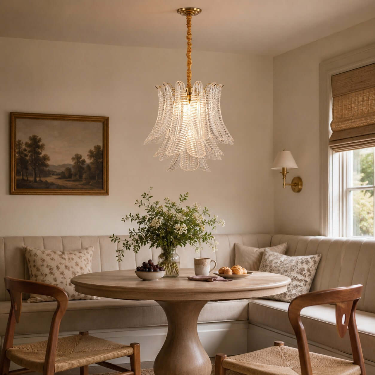Antizer Murano Layered Clear Glass Leaf Chandelier