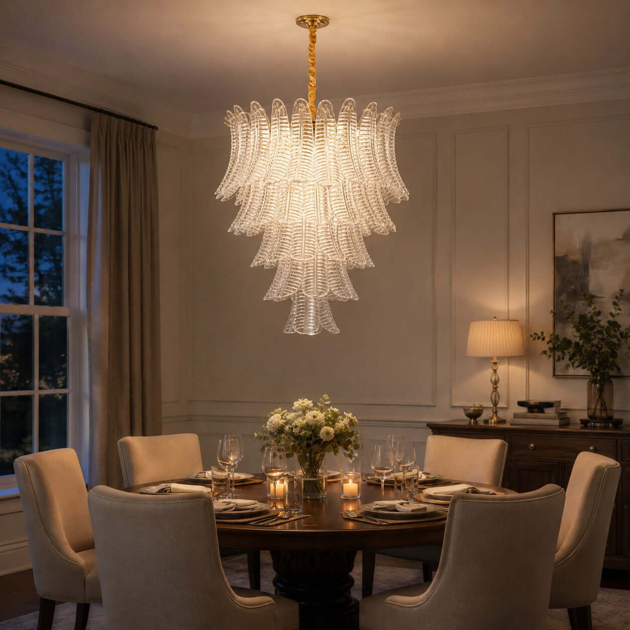 Antizer Murano Layered Clear Glass Leaf Chandelier