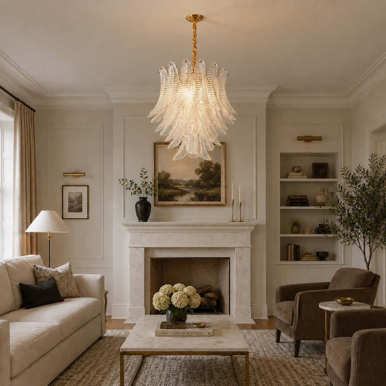 Antizer Murano Layered Clear Glass Leaf Chandelier