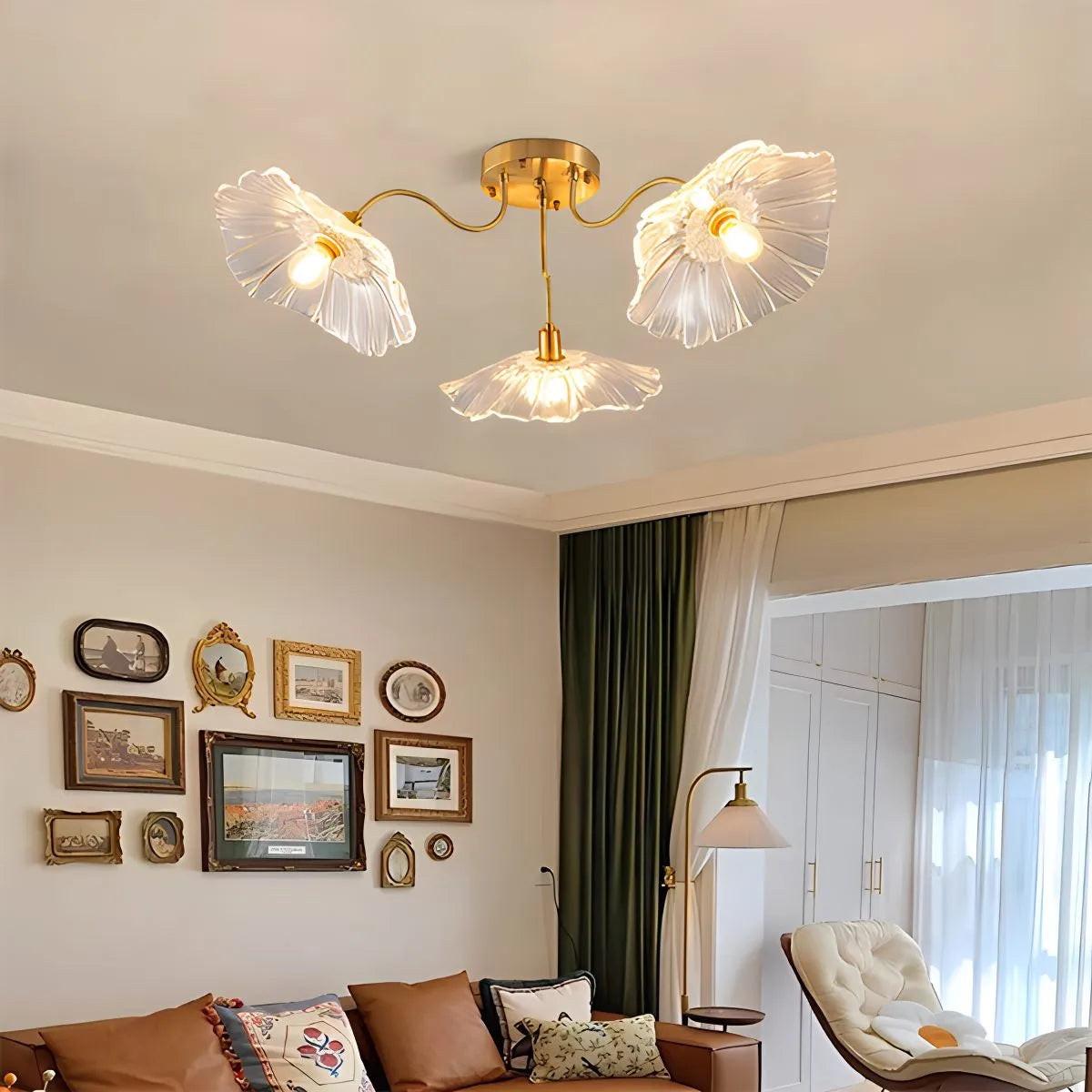 Antizer Lotus Leaf Glass Ceiling Lamp for Living Room