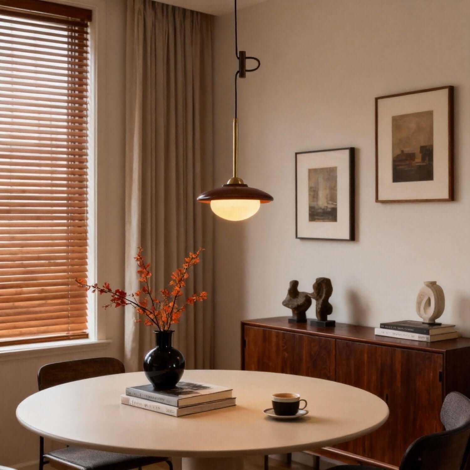 Antizer Mid-Century Walnut Wood UFO Pendant Light