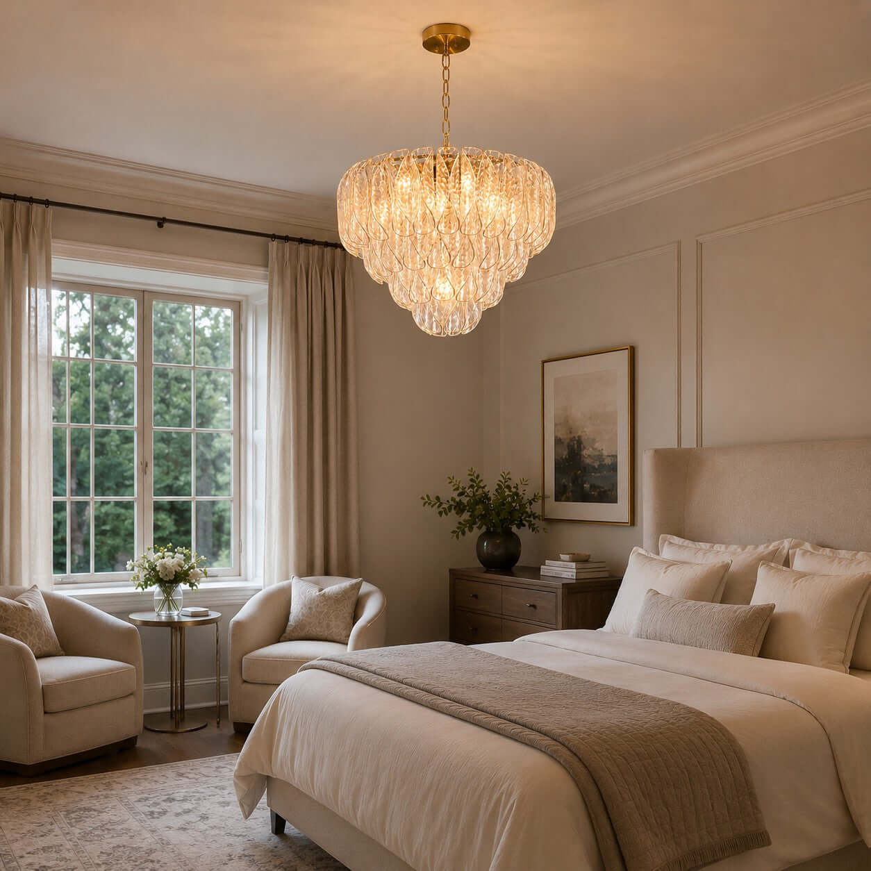 Antizer Layers Rippled Glass Petals Chandelier