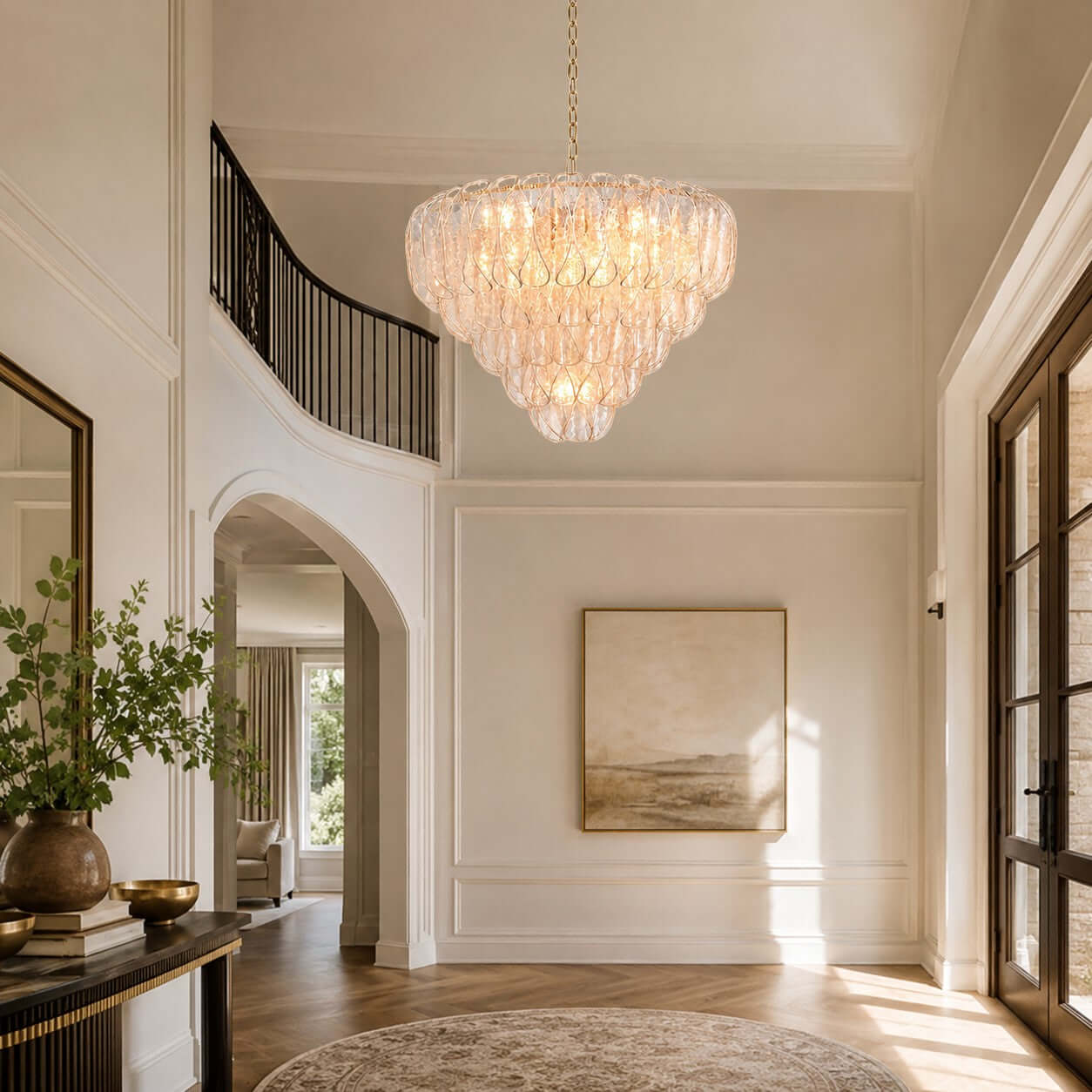 Antizer Layers Rippled Glass Petals Chandelier