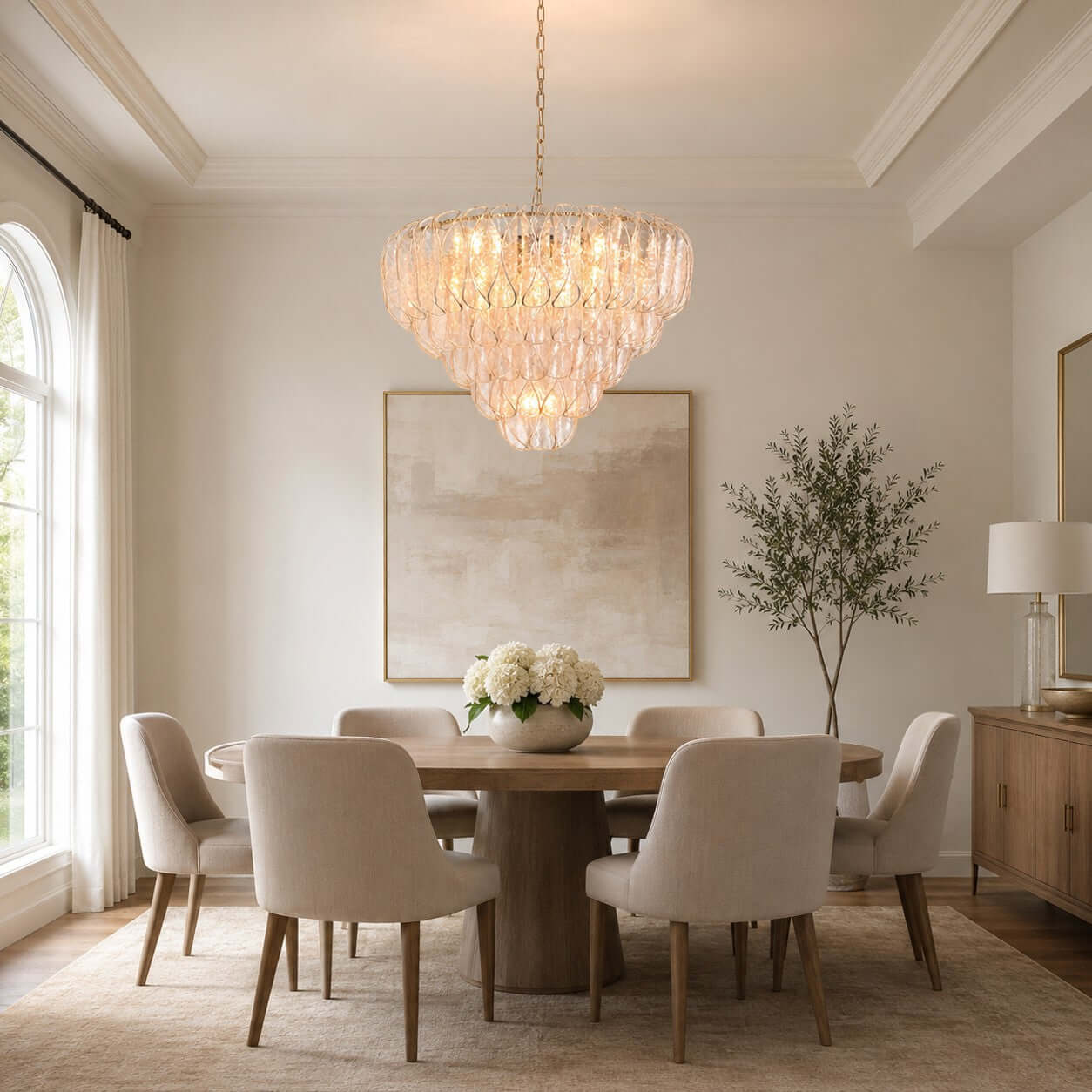 Antizer Layers Rippled Glass Petals Chandelier