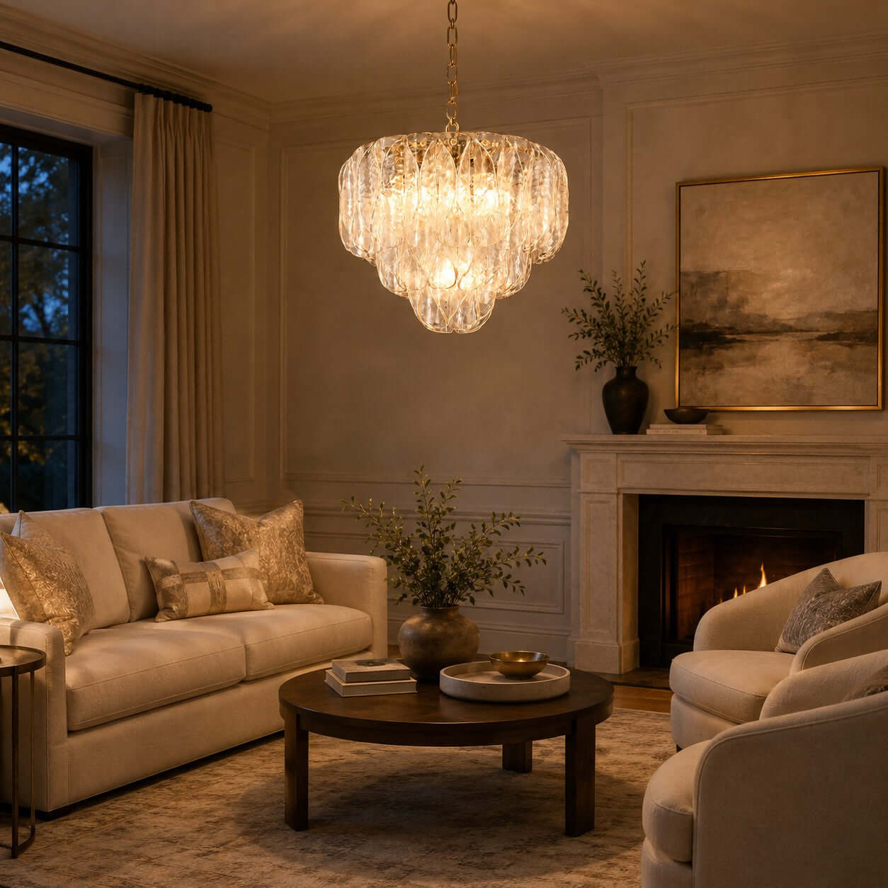 Antizer Layers Rippled Glass Petals Chandelier