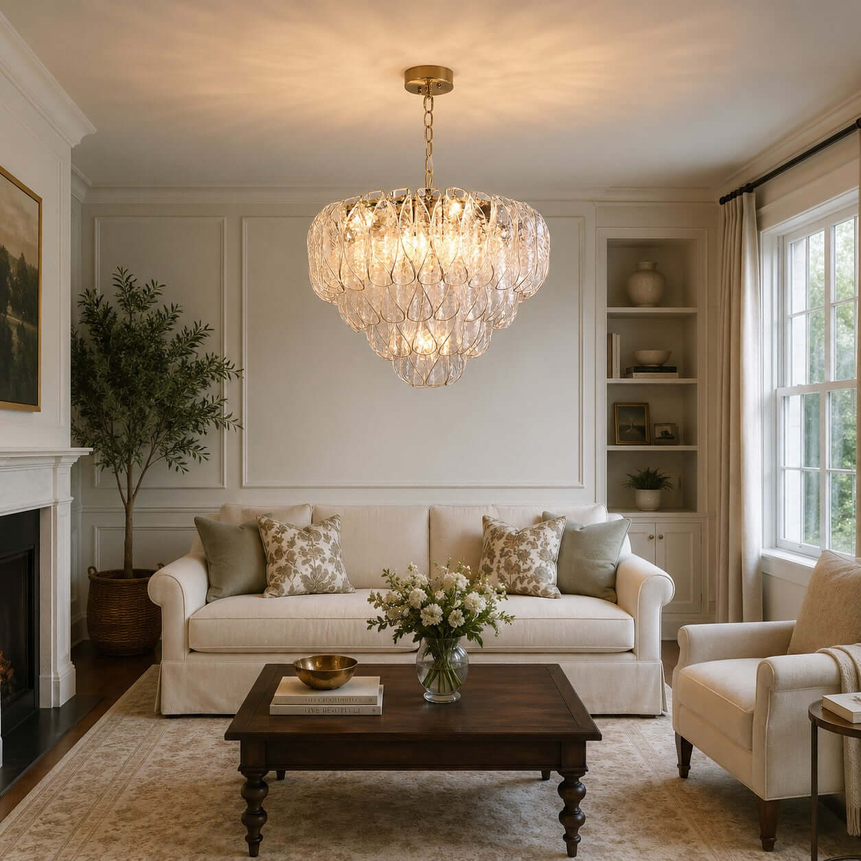 Antizer Layers Rippled Glass Petals Chandelier
